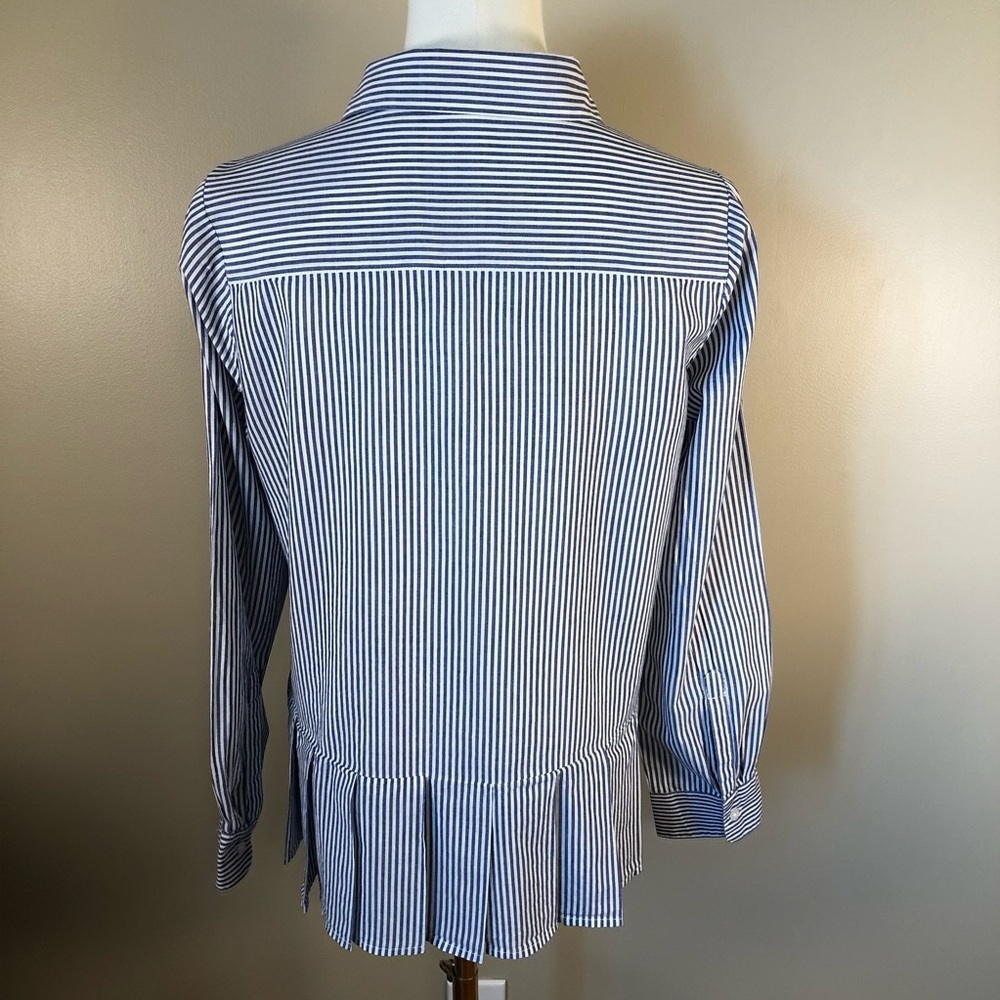 Crown & Ivy Navy and White Striped Long Sleeve Pleated Hem Top Size S - Picture 2 of 8